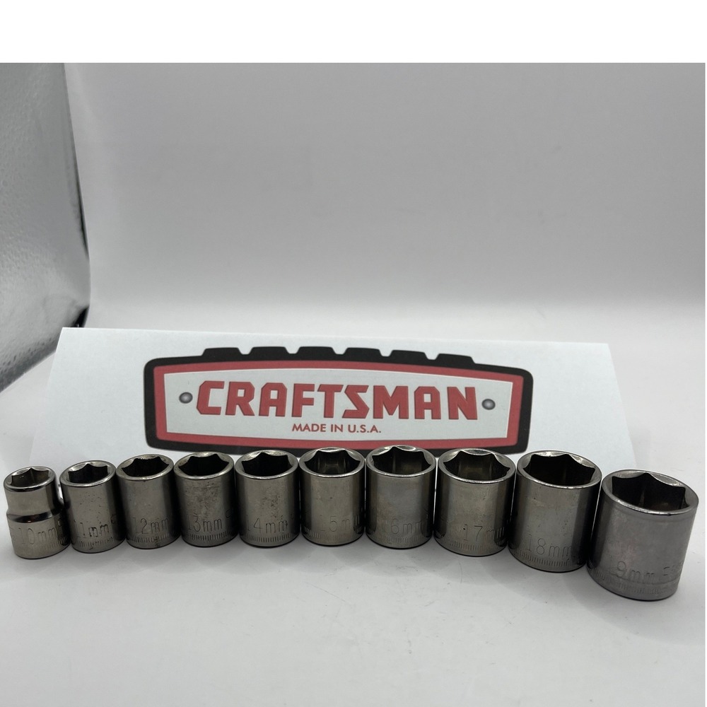 Craftsman 10pc Metric 6 Point Socket Set 10mm-19mm 3/8 Drive Made in USA Vintage
